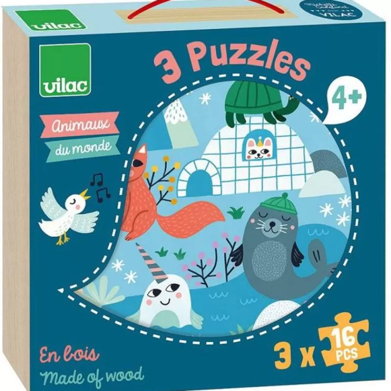 Vilac 3 Puzzles Animales Del Mundo - ^ Rompecabezas De 12 Piezas