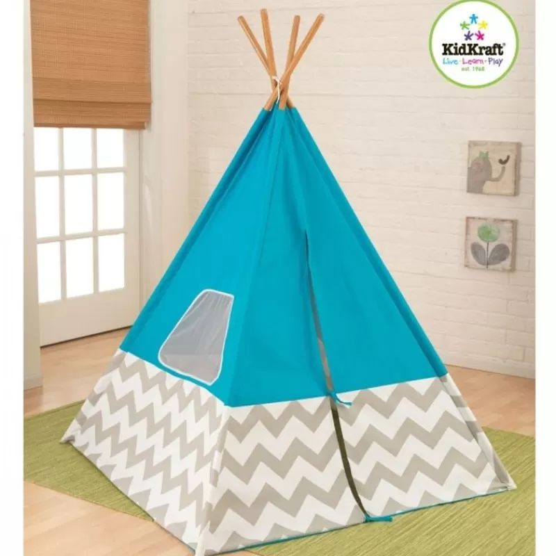 Kidkraft Tipi - Turquesa Con Chevron Gris Y Blanco - ^ Escritorios, Mesas Y Sillas