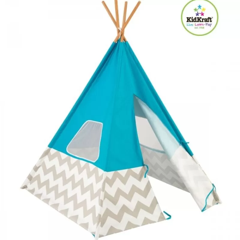 Kidkraft Tipi - Turquesa Con Chevron Gris Y Blanco - ^ Escritorios, Mesas Y Sillas